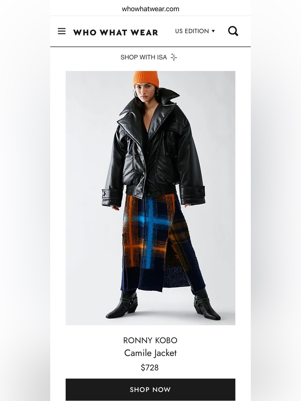 Ronny Kobo Camille oversized puffy faux leather jacket. Medium.